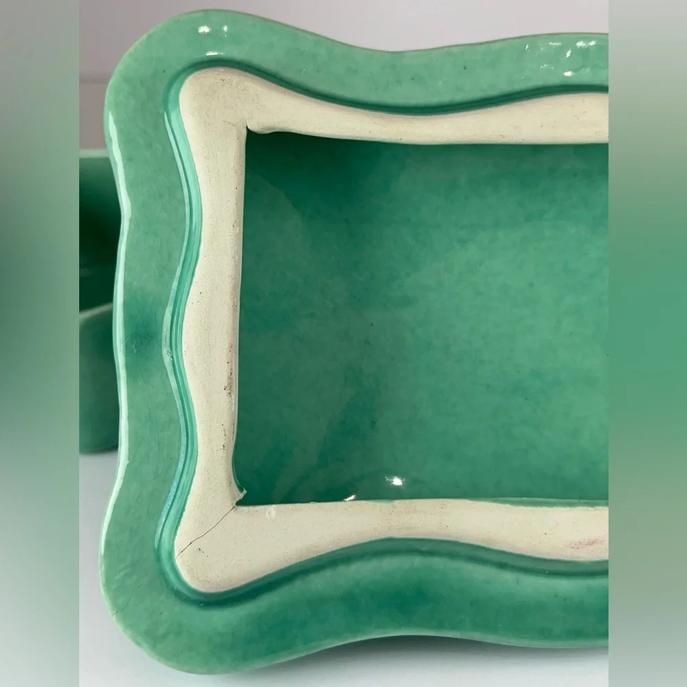 Vintage turquoise porcelain pink roses trinket jewelry box